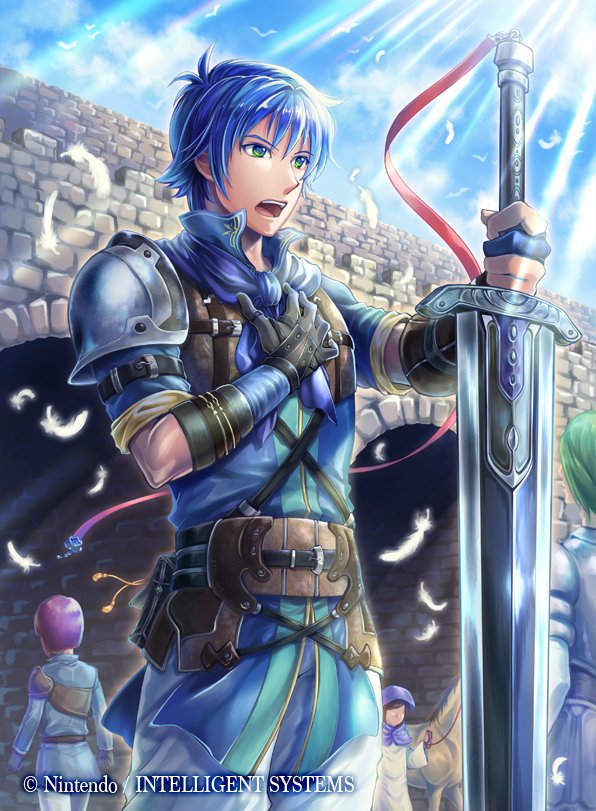 4boys, animal, aqua_eyes, armor, bangs, belt_pouch, bird, blue_eyes