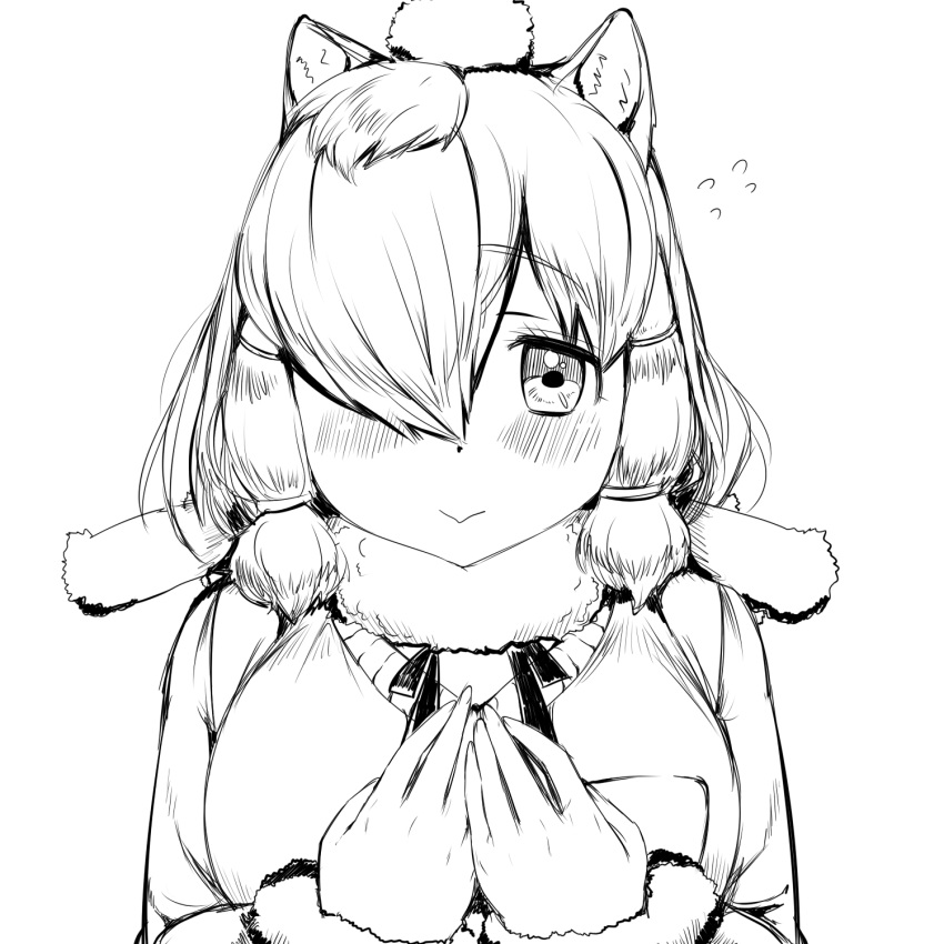 1girl, :>, alpaca_ears, alpaca_suri_(kemono_friends), animal_ears, bangs, blush, breast_pocket