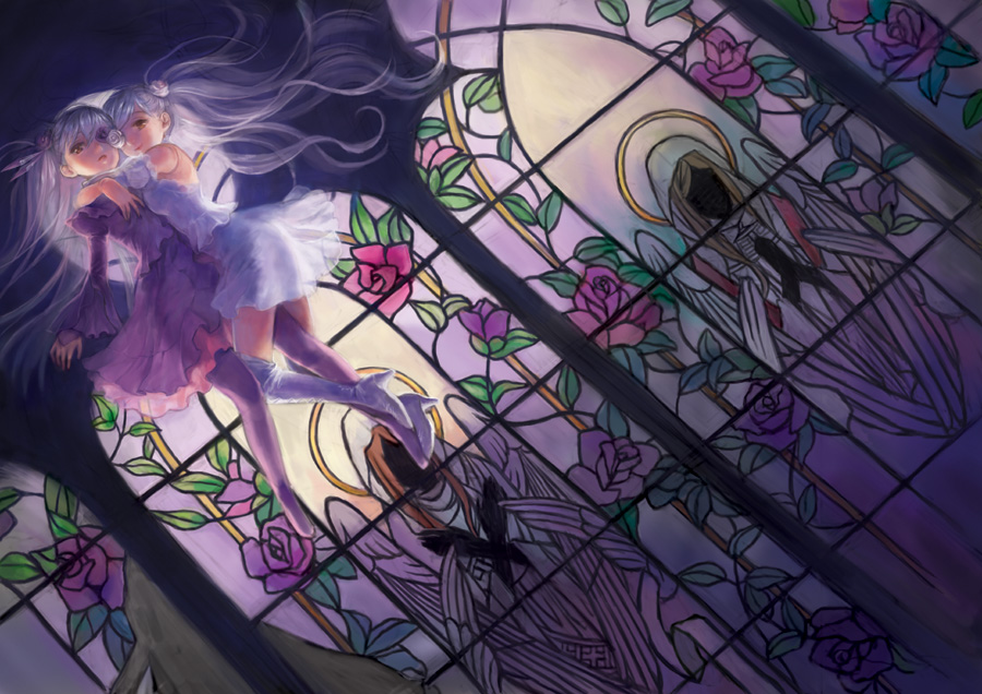 barasuishou, doll_joints, eyepatch, hug, kirakishou, long_hair, miya_(foolish_order), multiple_girls