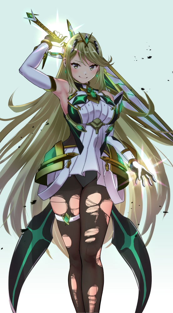1girl, alternate_costume, aqua_background, arm_up, armor, armpits, backlighting, bangs