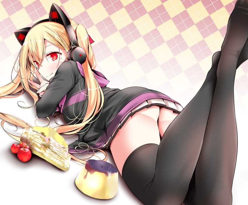 1girl, ass, azur_lane, bangs, black_legwear, blonde_hair, blush, breasts