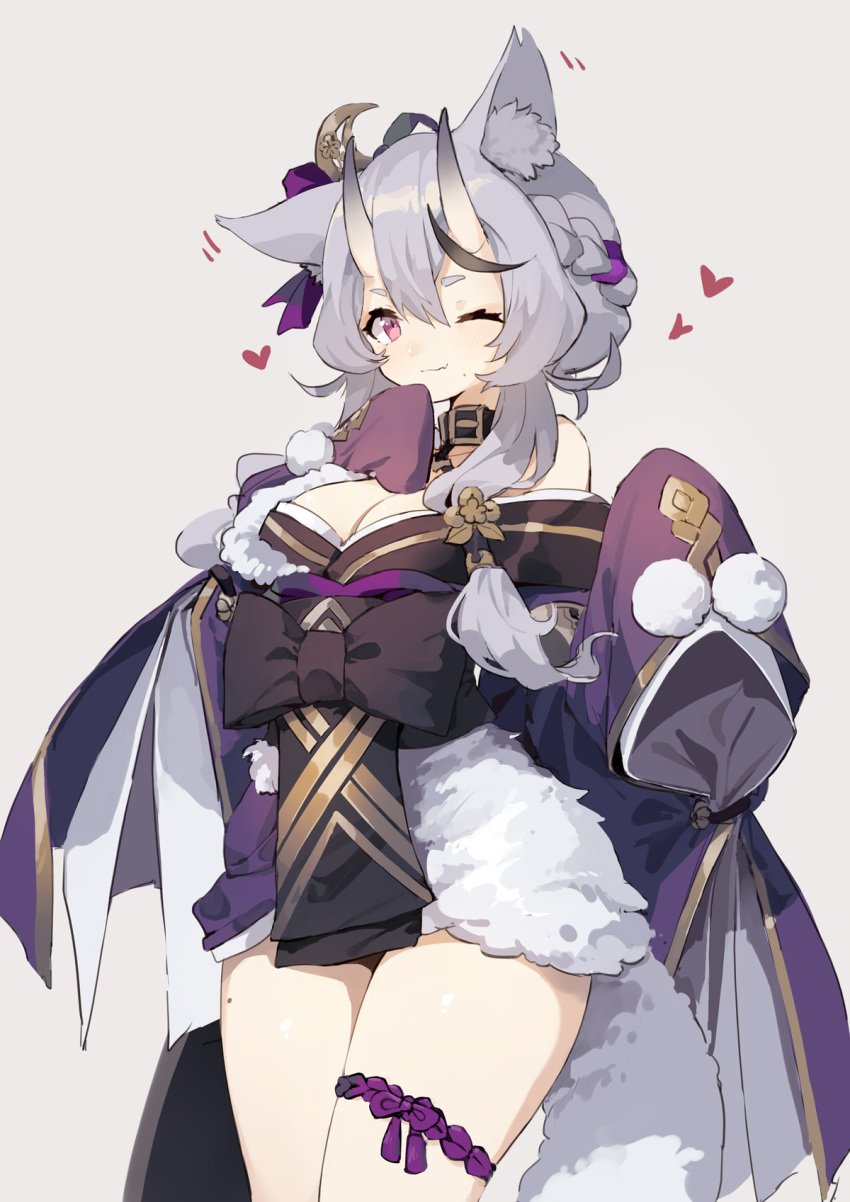 animal_ear_fluff, animal_ears, bangs, bare_shoulders, black_hair, blush, braid, breasts