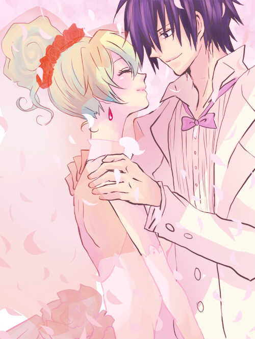 1girl, bad_id, bridal_veil, bride, couple, deirn, dress, good_end