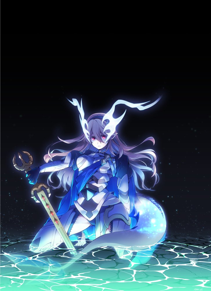 1girl, armor, ataka_takeru, barefoot, black_hairband, closed_mouth, dragon_tail, female_my_unit_(fire_emblem_if)