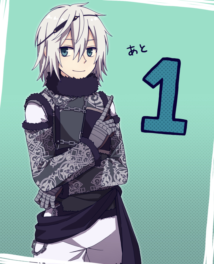 1boy, blue_eyes, chains, highres, nier, nier_(series), nier_(young), silver_hair