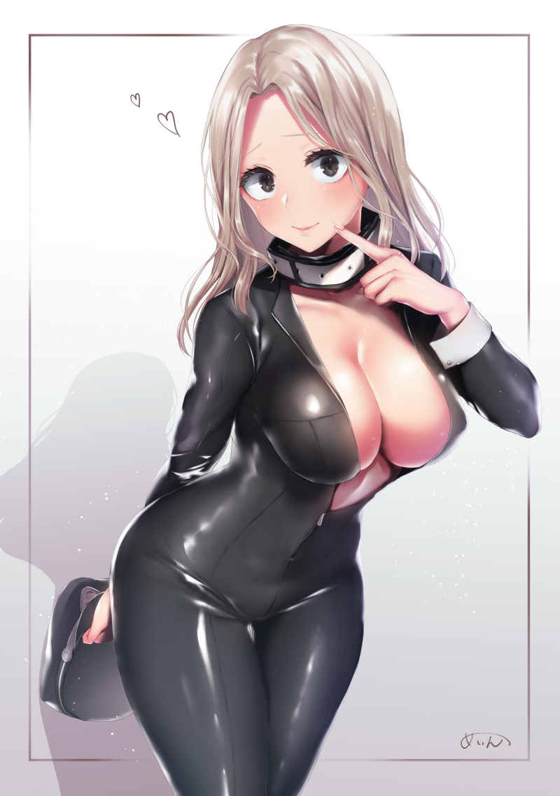 1girl, bodysuit, boku_no_hero_academia, breasts, brown_eyes, brown_hair, center_opening, cleavage