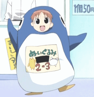 animated, animated_gif, azumanga_daioh, azumanga_daiou, bird, gif, lowres, mihama_chiyo, penguin, penguin_costume