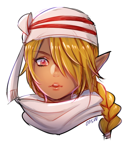 1girl, androgynous, bandage, blonde_hair, dark_skin, earrings, jewelry, long_hair, looking_at_viewer, nintendo, onisuu, open_mouth, pointy_ears, red_eyes, reverse_trap, sheik, simple_background, solo, the_legend_of_zelda, the_legend_of_zelda:_ocarina_of_time, white_background, zelda_musou