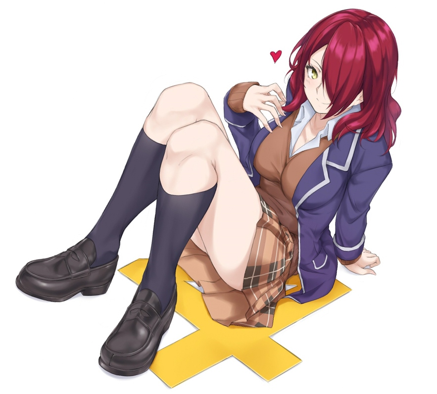 1girl, arm_support, ass, bangs, black_footwear, black_legwear, blazer, blue_jacket