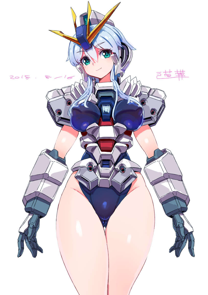 1girl, antennae, armor, bangs, blue_hair, breasts, commentary_request, covered_nipples