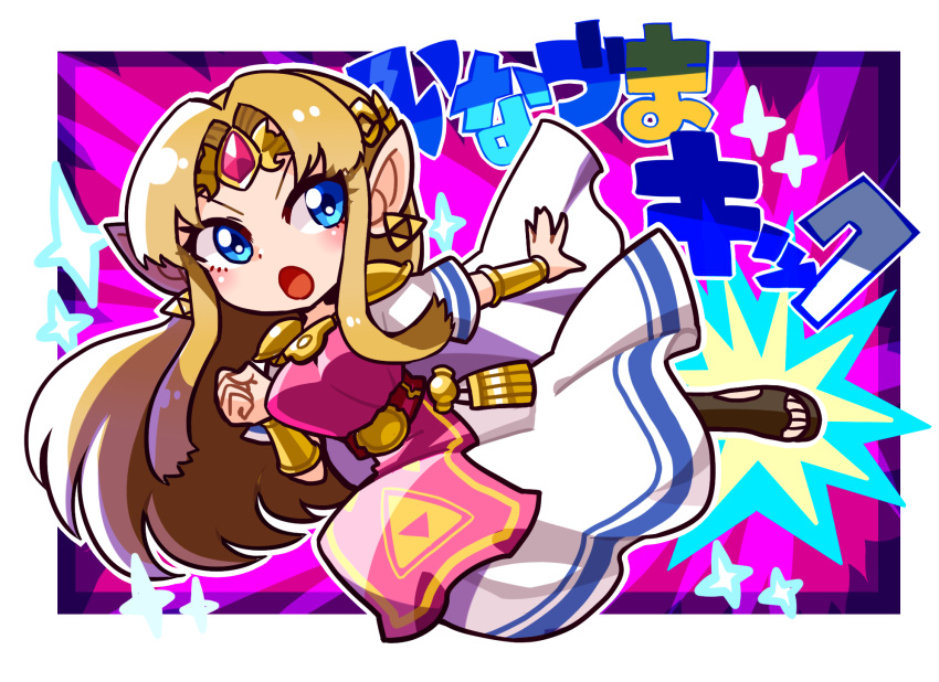 1girl, blonde_hair, blue_eyes, bracelet, breasts, chibi, dress, earrings