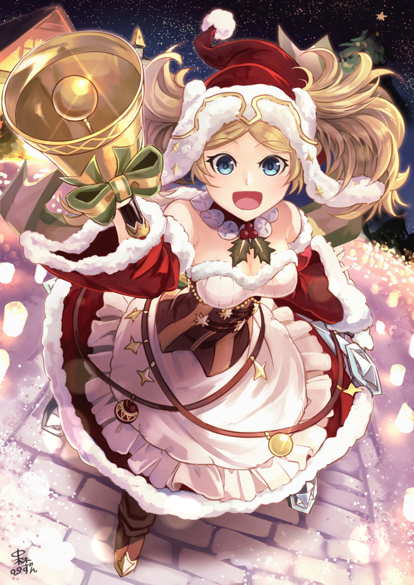 1girl, bell, blonde_hair, blue_eyes, christmas_ornaments, christmas_tree, dress, fire_emblem