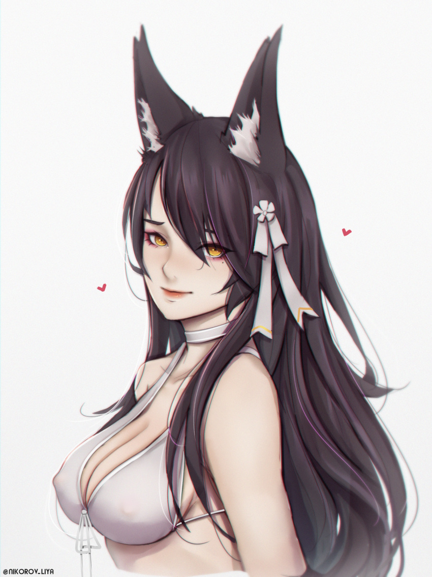 1girl, absurdres, animal_ears, atago_(azur_lane), azur_lane, bangs, bikini_top, black_hair