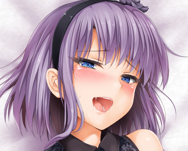1girl, bangs, bare_shoulders, black_hairband, blastbeat, blue_eyes, blush, bow