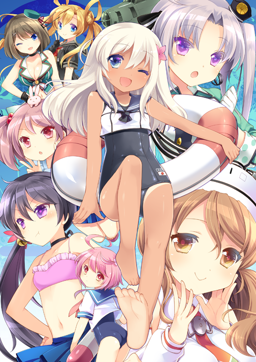 6+girls, :o, ;), abukuma_(kantai_collection), ahoge, aircraft, airplane, akebono_(kantai_collection)