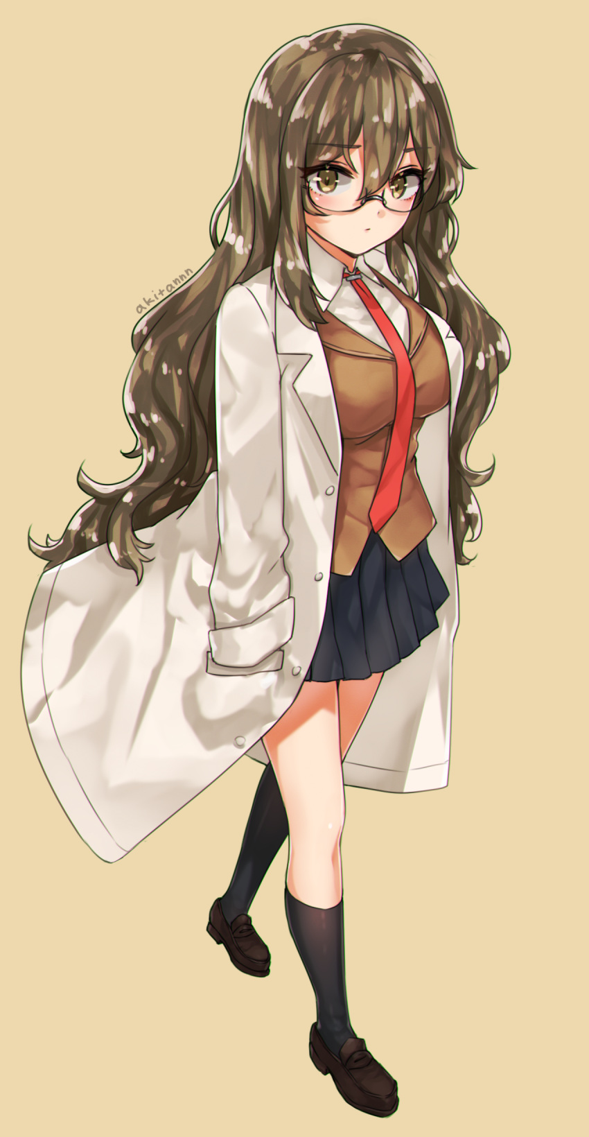 1girl, absurdres, artist_name, black_legwear, blazer, breasts, brown_hair, futaba_rio
