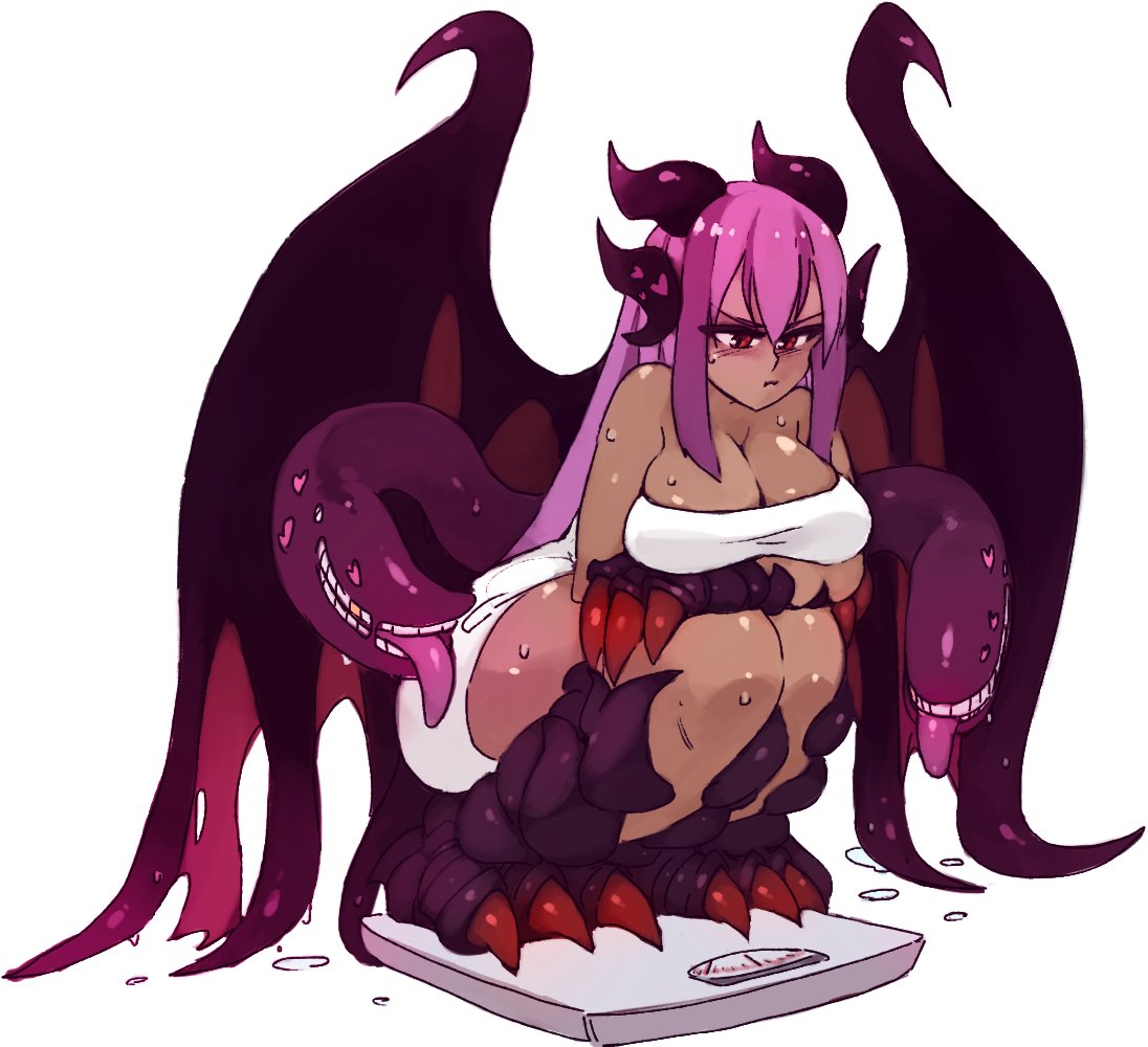1girl, bangs, blush, breasts, claws, cleavage, closed_mouth, commission