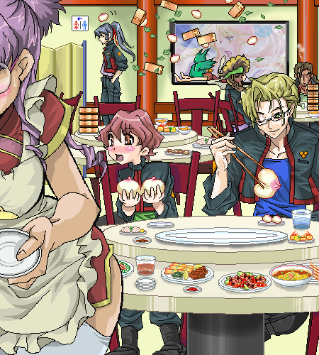 everyone, kisou_nowora, lowres, macross, macross_frontier, oekaki, restaurant, waitress