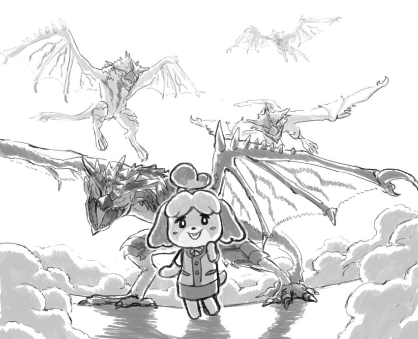 5others, animal_crossing, animal_ears, dog, dog_ears, doubutsu_no_mori, dragon, dust_cloud