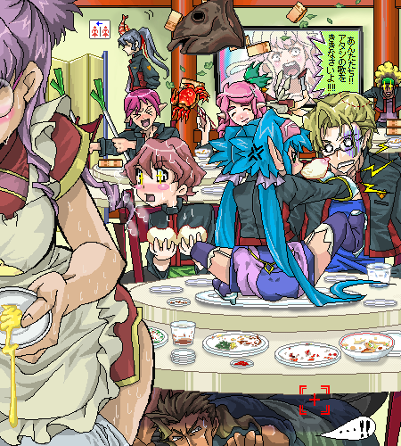 everyone, kisou_nowora, lowres, macross, macross_frontier, oekaki, restaurant, waitress