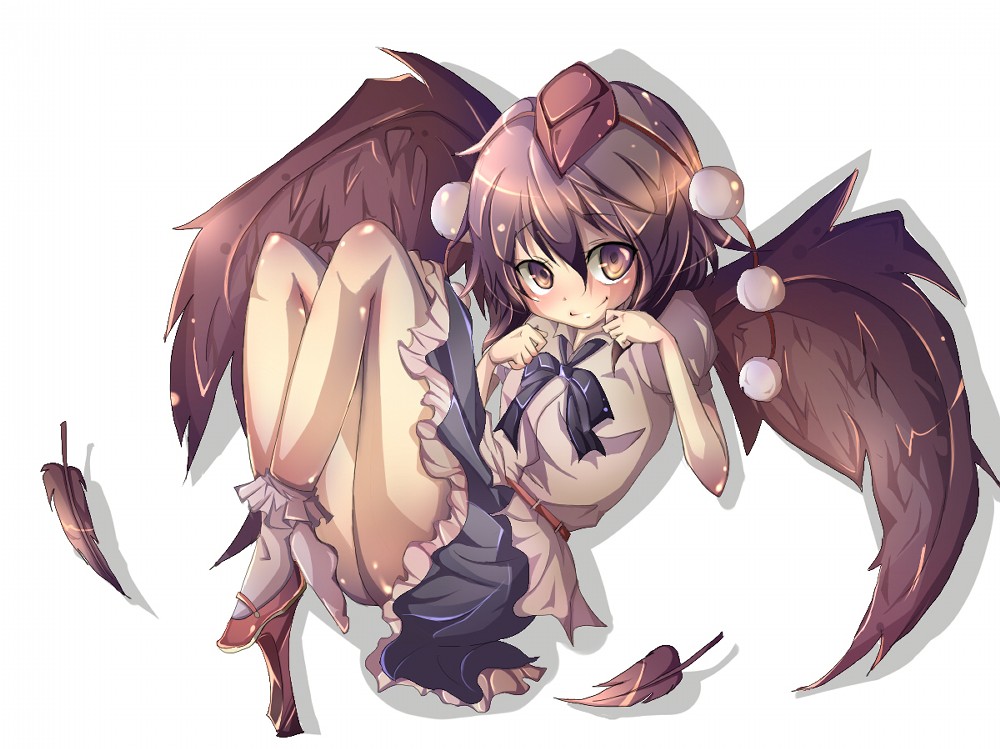 fuabio, geta, hat, ribbon, ribbons, shameimaru_aya, short_hair, single_shoe