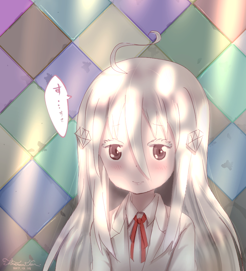 diamond_hair_ornament, himouto!_umaru-chan, jacket, kongou_hikari, long_hair, looking_at_viewer, moemaru, red_ribbon