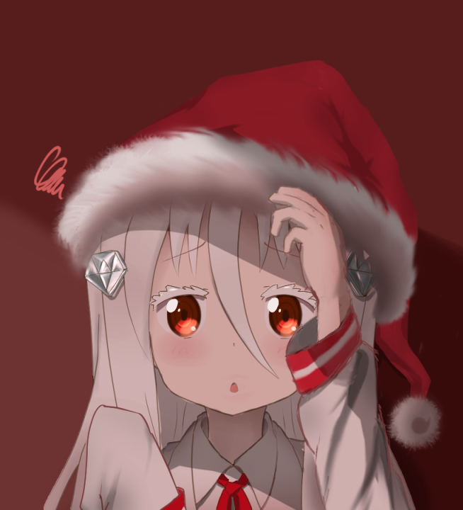 diamond_hair_ornament, hand_on_headwear, hat, himouto!_umaru-chan, jacket, kongou_hikari, long_hair, long_sleeves