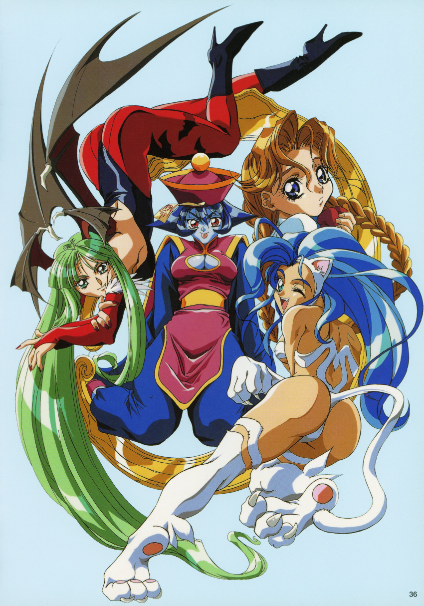 4girls, absurdres, animal_ears, animal_print, anita_(vampire), bare_shoulders, bat_print, bat_wings