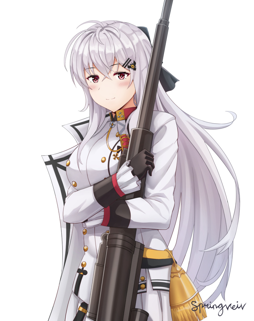 1girl, bangs, black_gloves, blush, breasts, buttons, closed_mouth, double-breasted