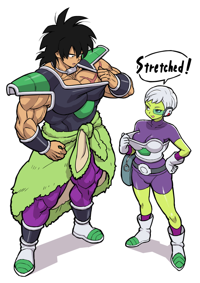 1boy, 1girl, absurdres, alien, belt, biceps, black_hair, boots
