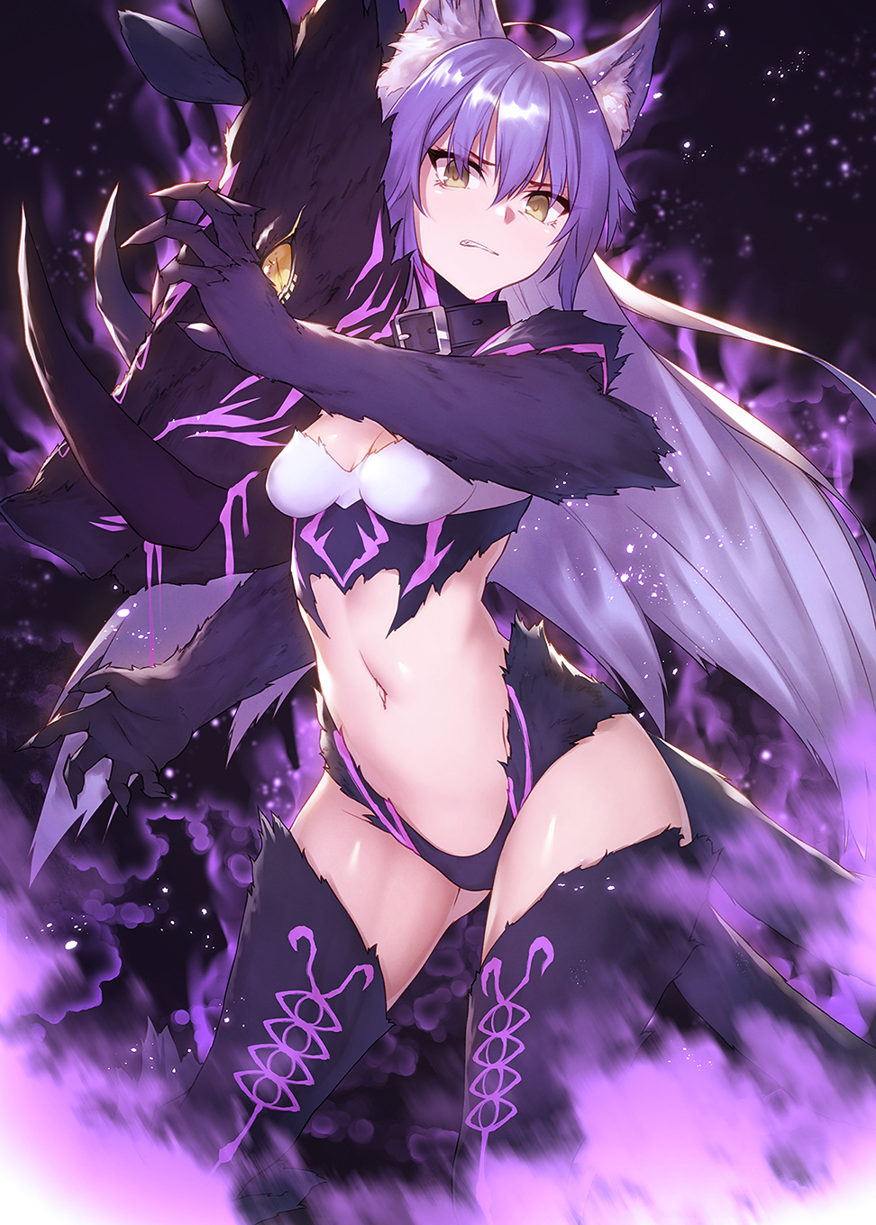 1girl, agrius_metamorphosis, ahoge, animal, animal_ears, atalanta_(alter)_(fate), atalanta_(fate), bangs