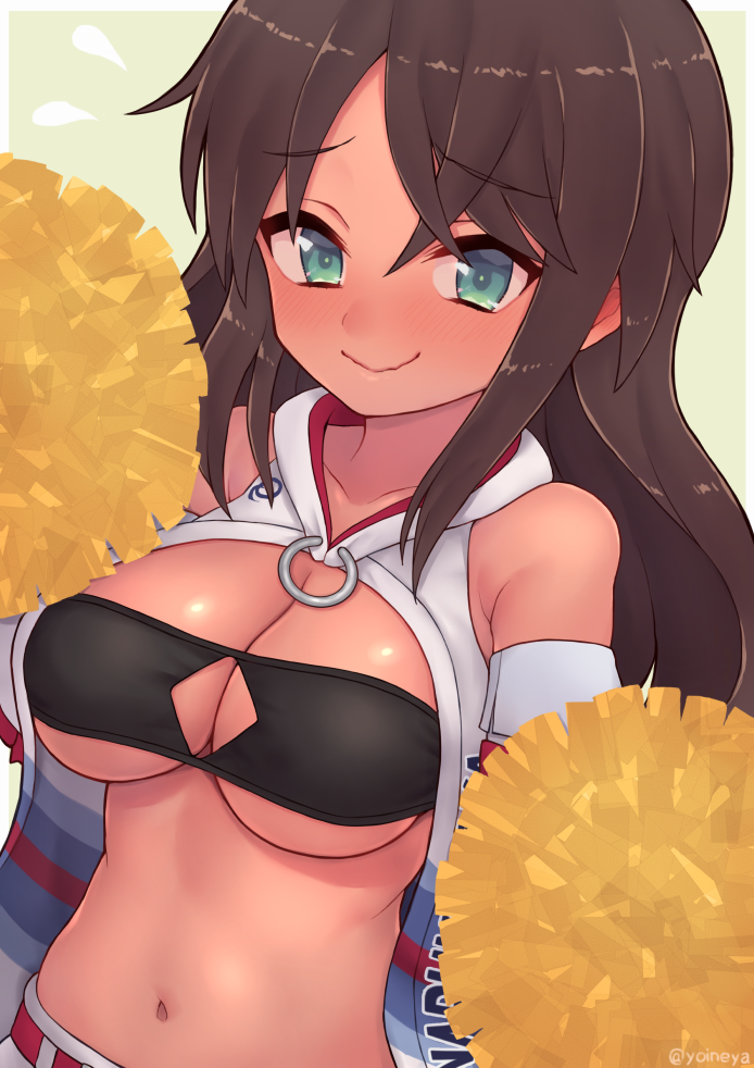 1girl, alice_gear_aegis, armpit_crease, bangs, bare_shoulders, belt, black_bikini_top, blush