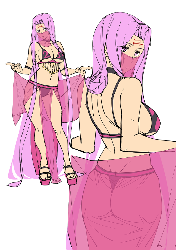1girl, arabian_clothes, ashiomi_masato, ass, bra, dancer, dress, facial_mark