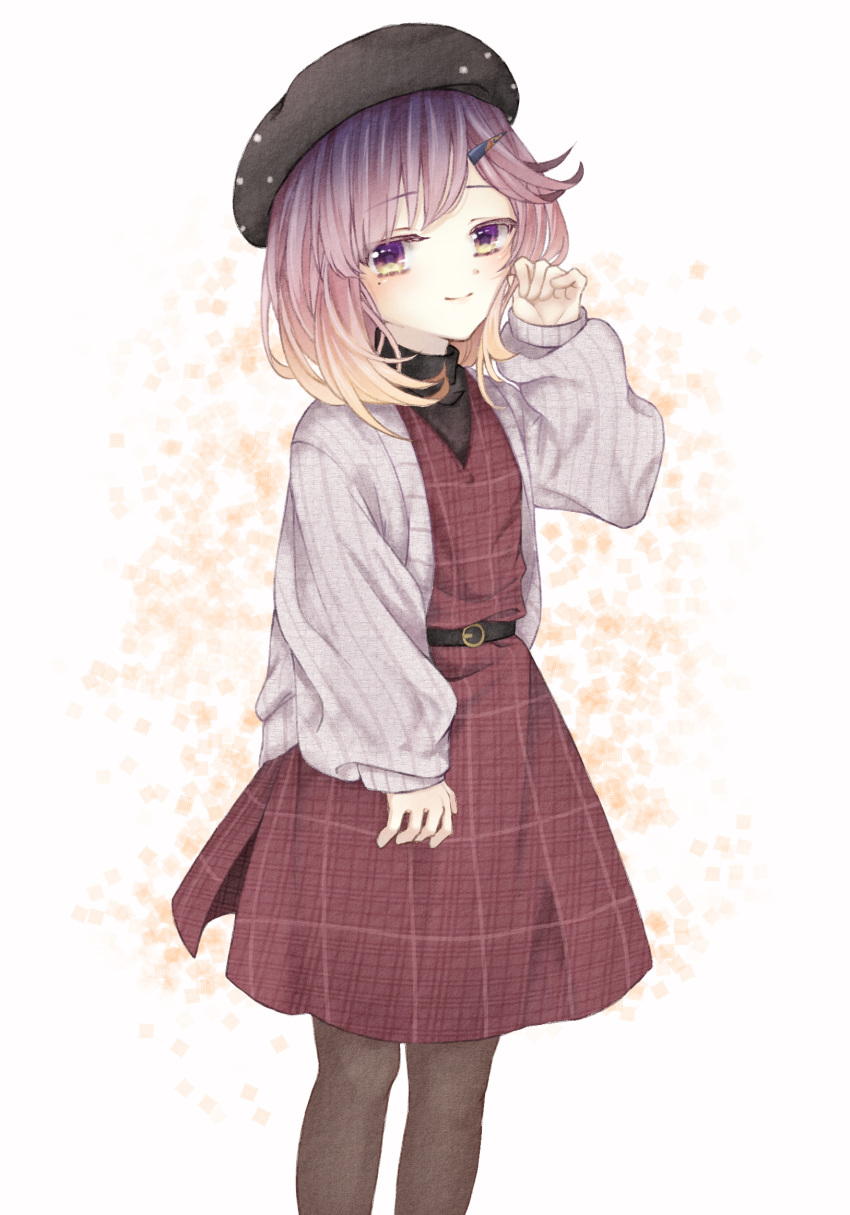 1girl, alternate_costume, amane_(axmaxne), belt, beret, black_legwear, casual, closed_mouth