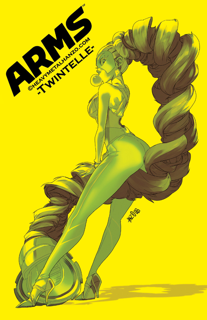 1girl, absurdly_long_hair, arms_(game), big_hair, breasts, bubble_blowing, character_name, chewing_gum