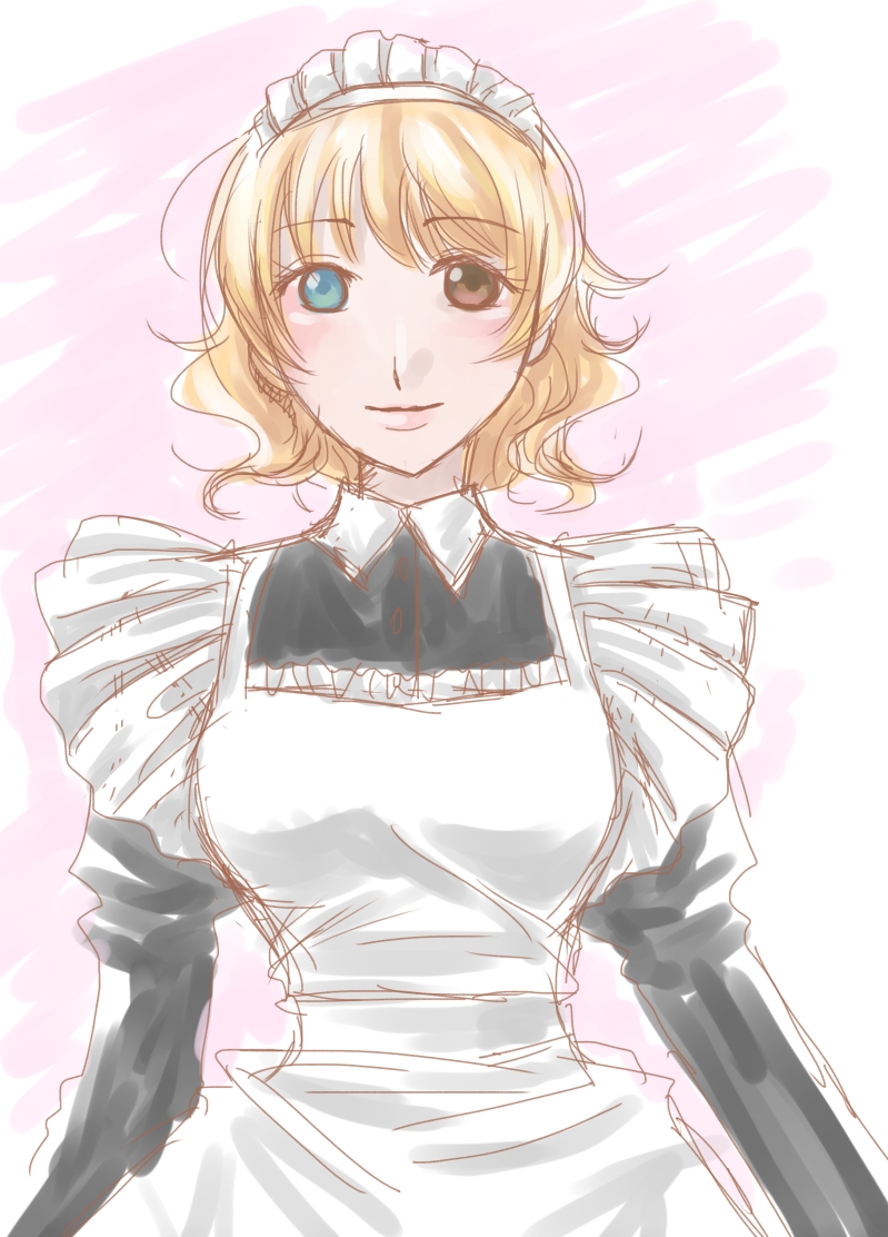 aska-k, dress, heterochromia, maid, original, pinafore_dress, sketch, victorian_maid