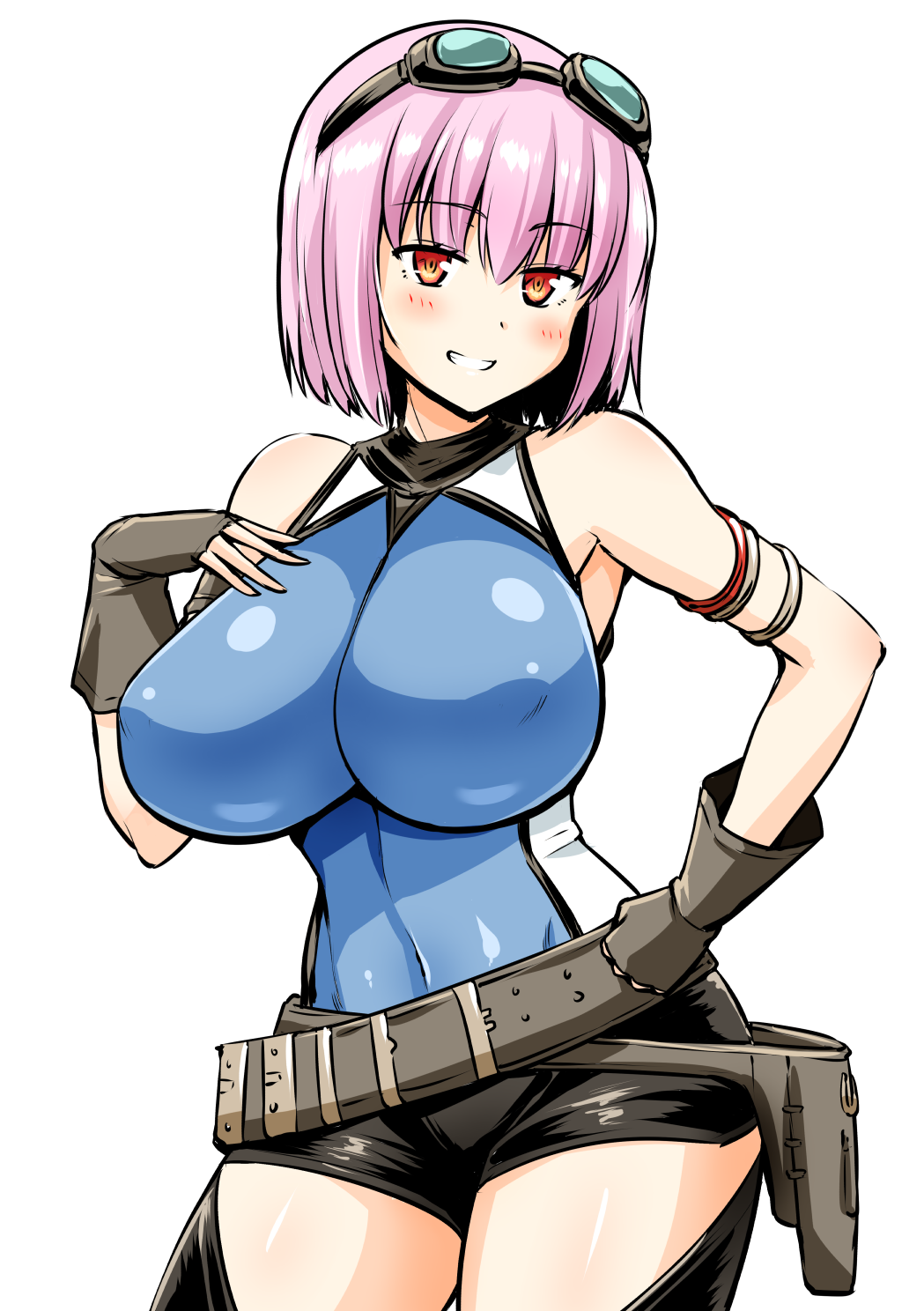 1girl, armlet, armpits, bangs, bare_shoulders, black_gloves, blush, breasts