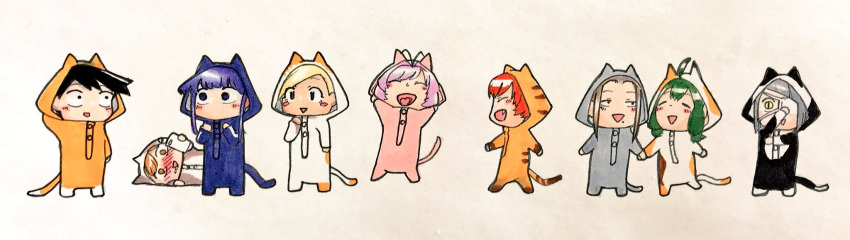 2boys, 6+girls, animal_costume, animal_ears, ayatak0517, black_eyes, black_hair, blonde_hair