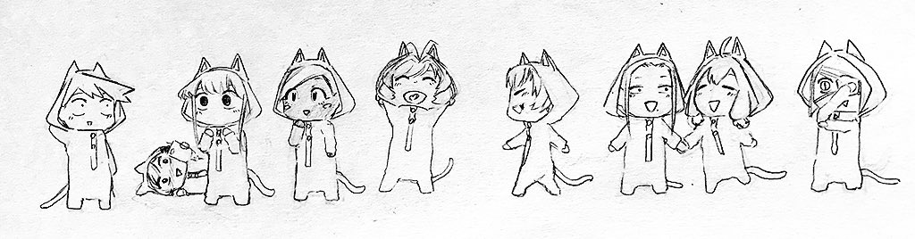 2boys, 6+girls, animal_costume, animal_ears, ayatak0517, black_eyes, black_hair, blonde_hair