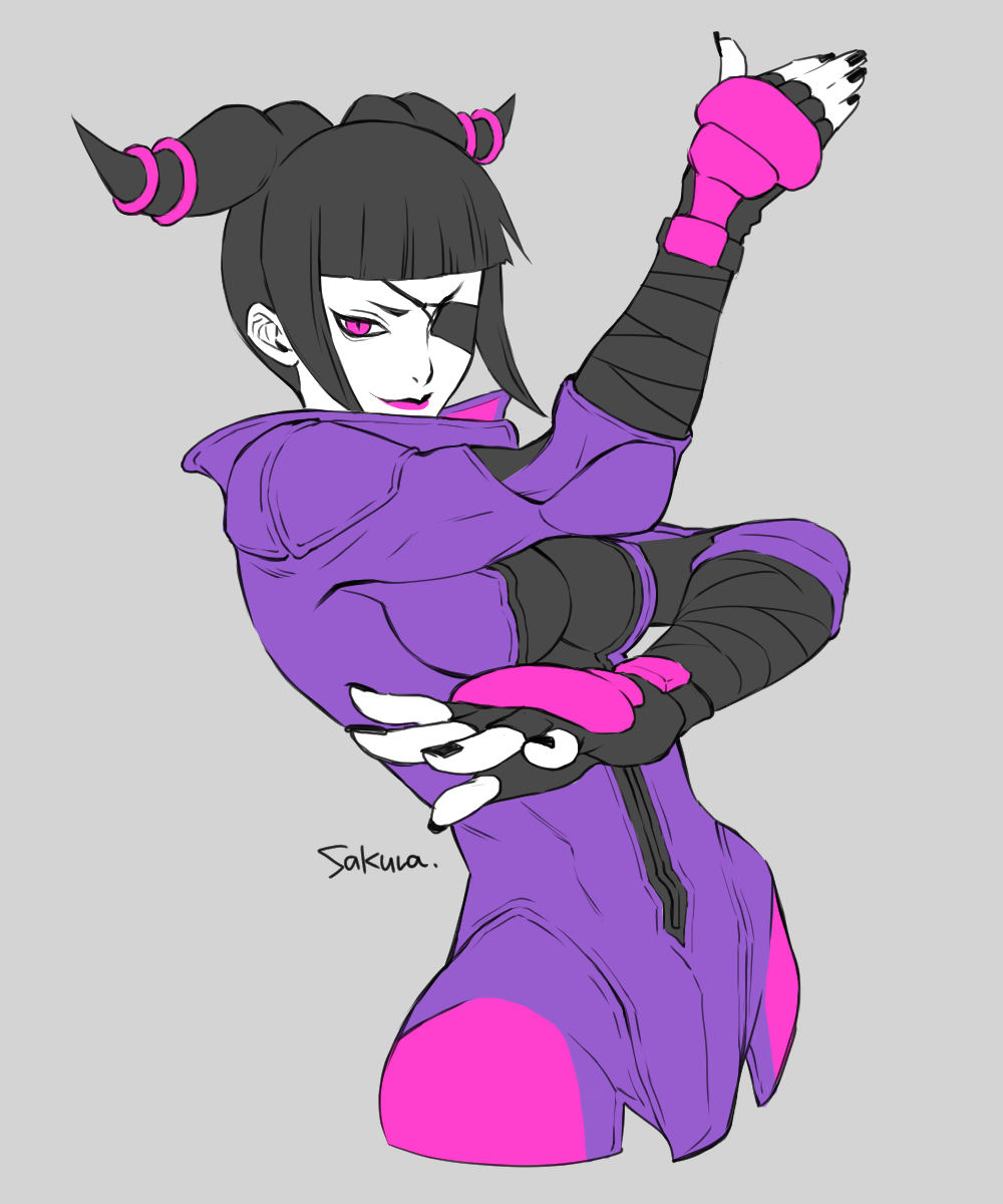 alternate_costume, bodysuit, drill_hair, grey_background, han_juri, highres, impossible_bodysuit, impossible_clothes
