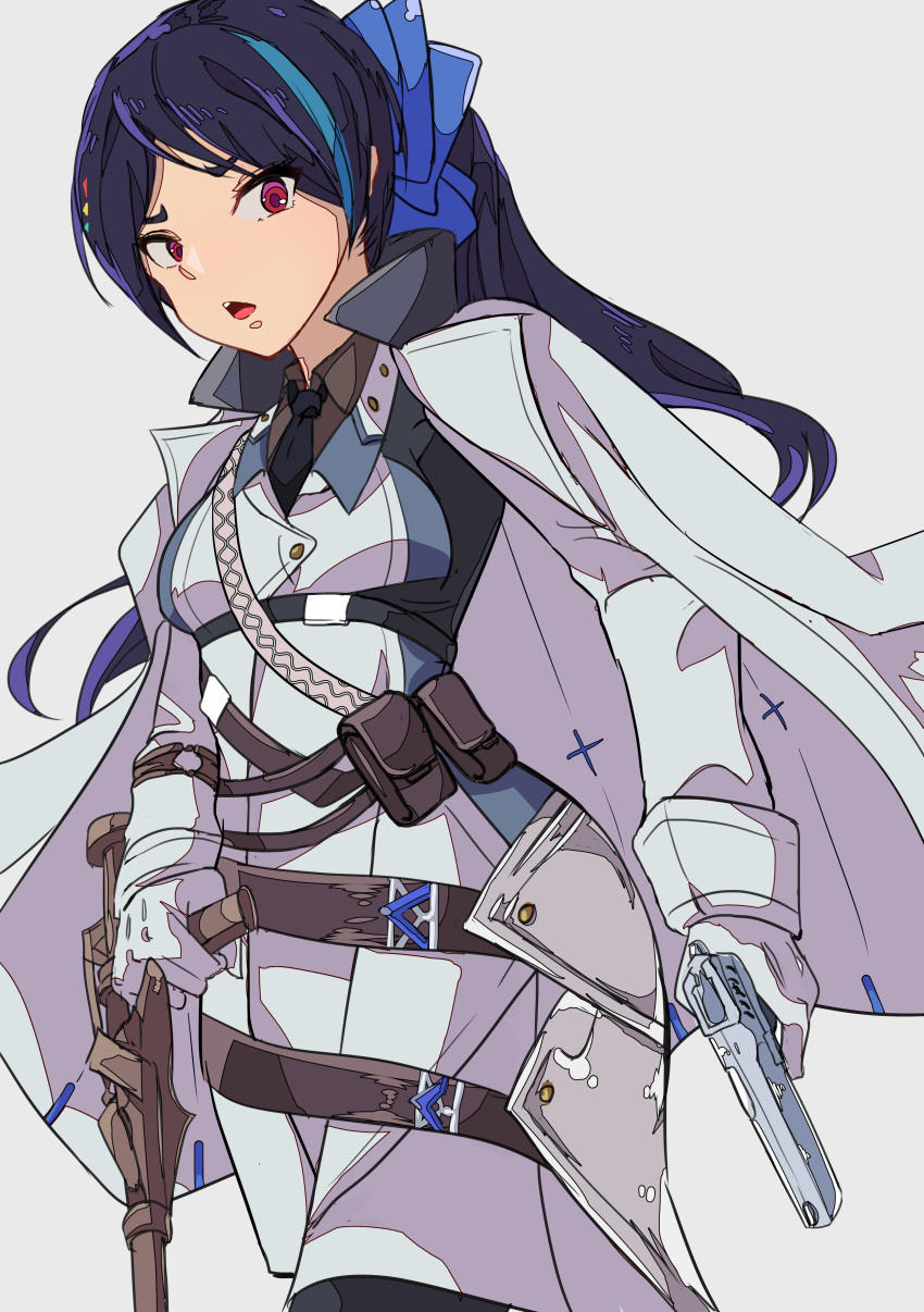 1girl, absurdres, bangs, black_hair, black_legwear, bow, crutch, dress