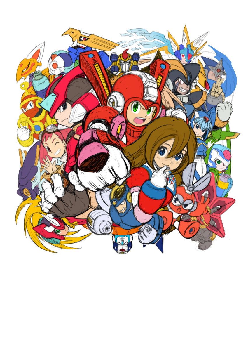 6+boys, absurdres, aero, aile, android, arm_cannon, aztec_falcon, bass_(mega_man)