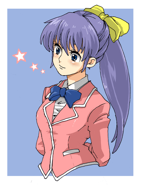blazer, blue_eyes, bow, hair_bow, kinkan, lavender_hair, nosaka_miho, ponytail