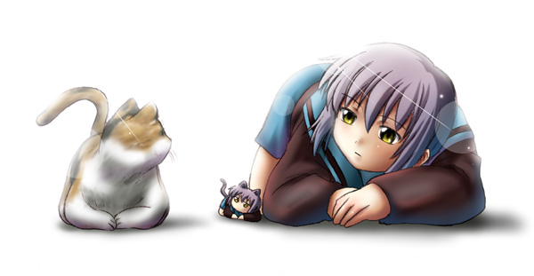 animal_ears, cardigan, cat, cat_ears, cat_pose, chibi, minigirl, nagato_yuki