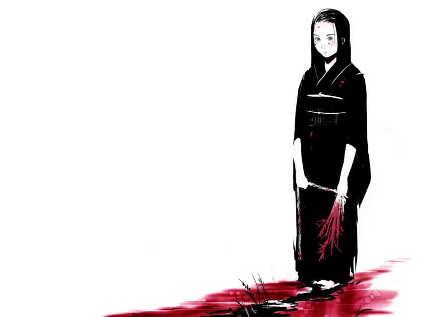 black_hair, black_kimono, blood, dan_kim, funeral_kimono, japanese_clothes, kimono, long_hair