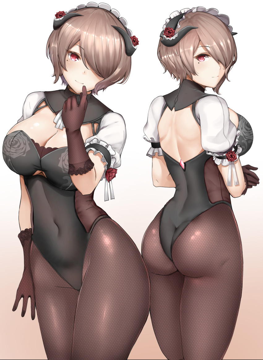 1girl, absurdres, arm_at_side, ass, back_cutout, black_gloves, black_legwear, black_leotard