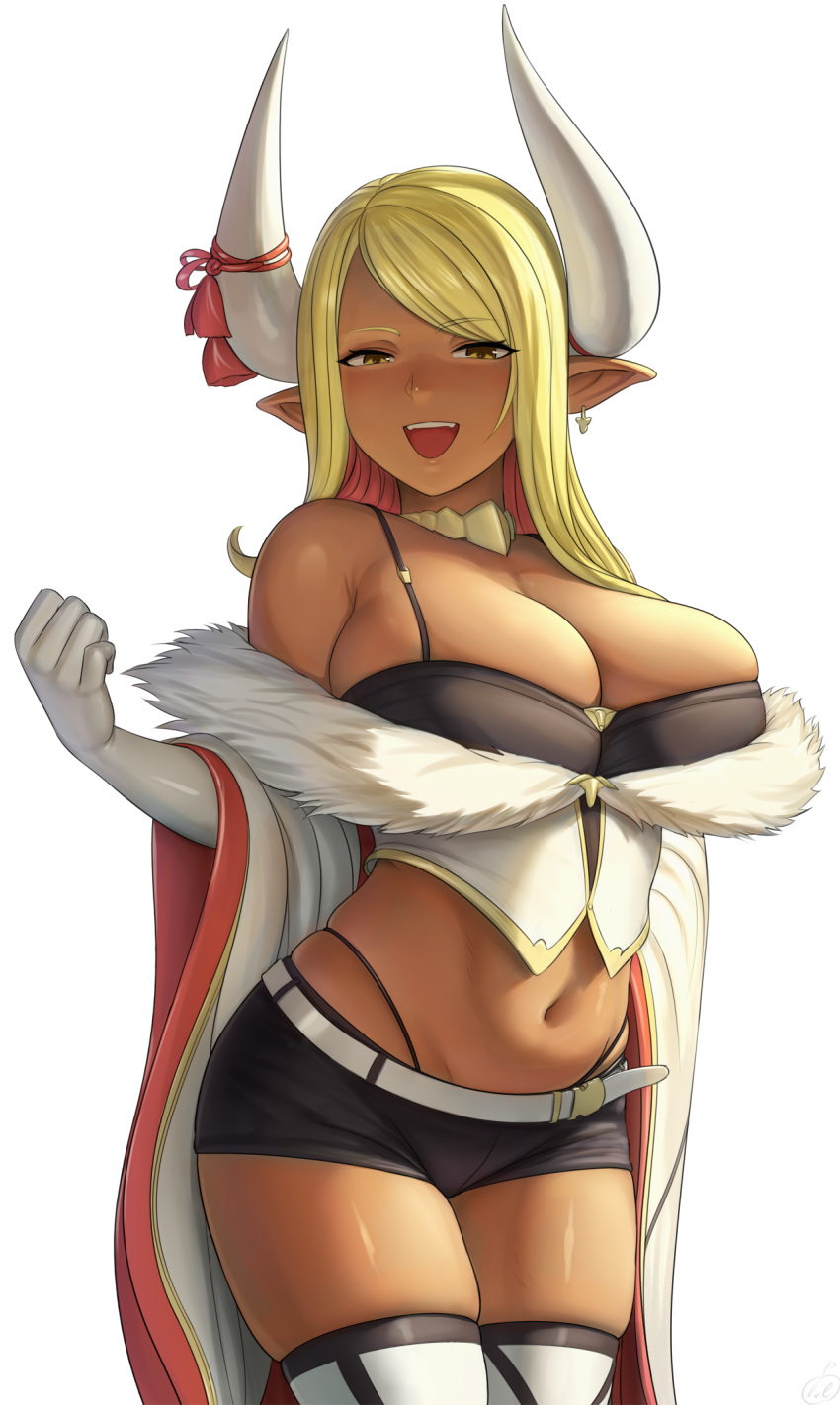 1girl, :d, animal_ears, bangs, bare_shoulders, belt, black_panties, black_shorts
