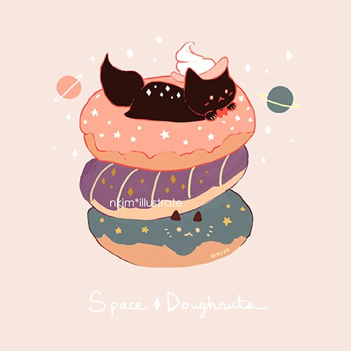 artist_name, black_cat, bow, bowtie, cat, doughnut, english_text, food