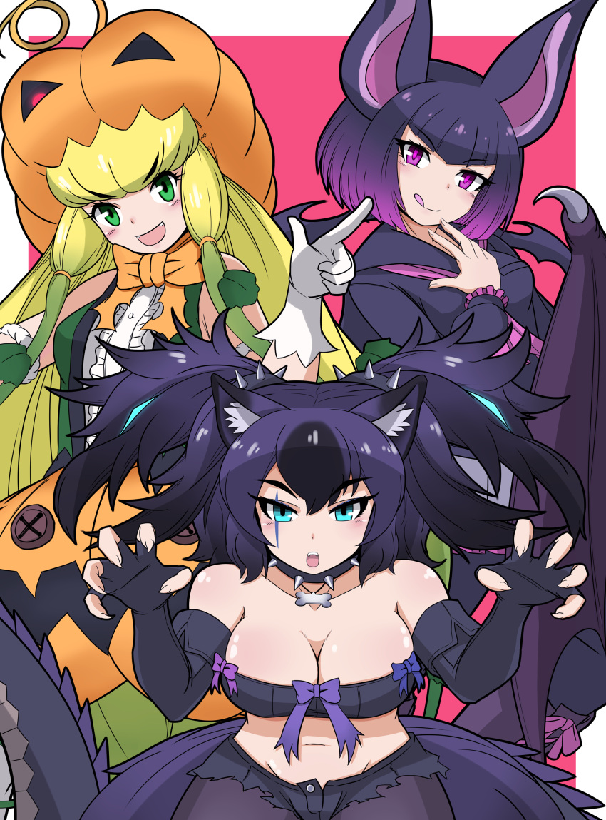 3girls, :d, :q, absurdres, animal_ears, aqua_eyes, armband, bangs