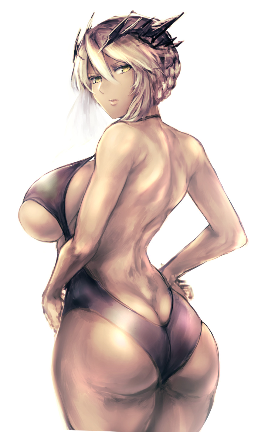1girl, absurdres, artoria_pendragon_(all), artoria_pendragon_(lancer_alter), ass, back, black_leotard, blonde_hair